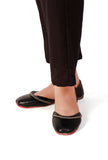 Sukhi black cruelty-free leather jutti for women, flat sole, front view