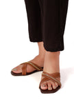 Tan brown criss cross cruelty-free leather flats for women by Saagah by Tjori – handcrafted comfortable everyday footwear