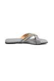 Sepia Grey Criss Cross Cruelty-Free leather Flats
