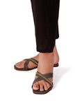 Sepia grey criss cross cruelty-free leather flats for women by Saagah by Tjori – handcrafted comfortable ethnic fusion footwear