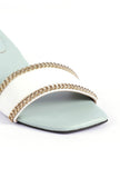 Ice Blue and White Gold Chain Cruelty-Free Leather Heels