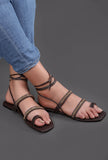 Brown Linked Chain Summer Tie Up Flats