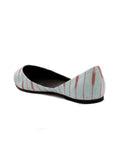 Ice Blue & Red Ikkat Cruelty Free Leather Flat Ballerinas