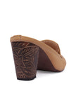 Tortilla Brown Cruelty-Free Leather Mules With Carved Heels