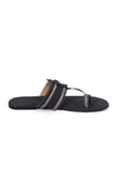 Black Cruelty free Leather inspired Kolhapuri with silver Braidings