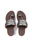 Silver and Brown Cruelty free Leather inspired Kolhapuri