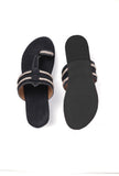 Black Cruelty free Leather inspired Kolhapuri with Golden Braidings