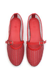 Red Scarlet Mesh Mary Jane Flats With An Adjustable Buckle
