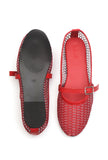 Red Scarlet Mesh Mary Jane Flats With An Adjustable Buckle