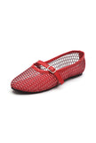 Red Scarlet Mesh Mary Jane Flats With An Adjustable Buckle