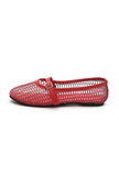 Red Scarlet Mesh Mary Jane Flats With An Adjustable Buckle