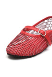 Red Scarlet Mesh Mary Jane Flats With An Adjustable Buckle