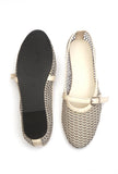 Beige Mesh Mary Jane Ballet Flats With An Adjustable Buckle