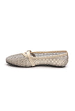 Beige Mesh Mary Jane Ballet Flats With An Adjustable Buckle