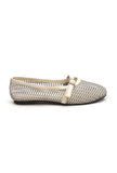 Beige Mesh Mary Jane Ballet Flats With An Adjustable Buckle