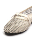 Beige Mesh Mary Jane Ballet Flats With An Adjustable Buckle