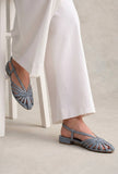 Blue Multi-Strap Knotted Slingback Flat Sandals