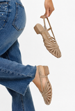 Tjori Camel Multi-Strap Knotted Slingback Flat Sandals