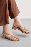 Tjori Camel Multi-Strap Knotted Slingback Flat Sandals