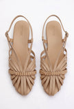 Tjori Camel Multi-Strap Knotted Slingback Flat Sandals