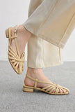 Cream Multi-Strap Knotted Slingback Flat Sandals