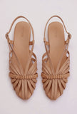 Cream Multi-Strap Knotted Slingback Flat Sandals