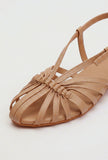 Cream Multi-Strap Knotted Slingback Flat Sandals