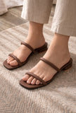 Tan Brown Dual Strap Slide Sandals