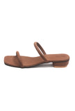 Tan Brown Dual Strap Slide Sandals