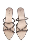 Metallic Taupe Cross-Strap Flat Slides