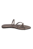 Metallic Taupe Cross-Strap Flat Slides