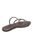 Metallic Taupe Cross-Strap Flat Slides