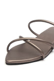 Metallic Taupe Cross-Strap Flat Slides