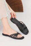 Black Knotted Multi-Strap Flat Slides