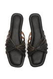 Black Knotted Multi-Strap Flat Slides