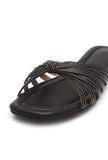 Black Knotted Multi-Strap Flat Slides