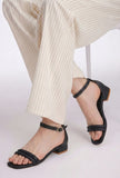Black Double-Strap Ankle-Buckle Heeled Sandals