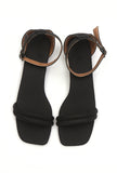 Black Double-Strap Ankle-Buckle Heeled Sandals