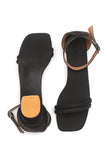 Black Double-Strap Ankle-Buckle Heeled Sandals