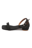 Black Double-Strap Ankle-Buckle Heeled Sandals
