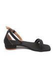 Black Double-Strap Ankle-Buckle Heeled Sandals