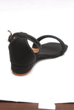 Black Double-Strap Ankle-Buckle Heeled Sandals