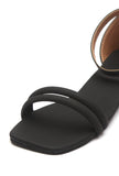 Black Double-Strap Ankle-Buckle Heeled Sandals