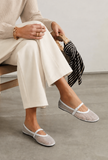 White Shimmer Mary Jane Ballet Flats