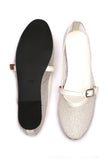 White Shimmer Mary Jane Ballet Flats