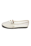 White Shimmer Mary Jane Ballet Flats