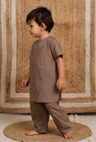 Set Of 2: Light Brown Mul Mul Kurta With Light Brown Mul Mul Pant
