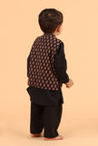 Set Of 3: Avi Black Cotton Kurta, Pyjama & Ajrakh Print Cotton Nehru Jacket
