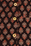 Set Of 3: Avi Black Cotton Kurta, Pyjama & Ajrakh Print Cotton Nehru Jacket