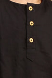 Set Of 3: Avi Black Cotton Kurta, Pyjama & Ajrakh Print Cotton Nehru Jacket
